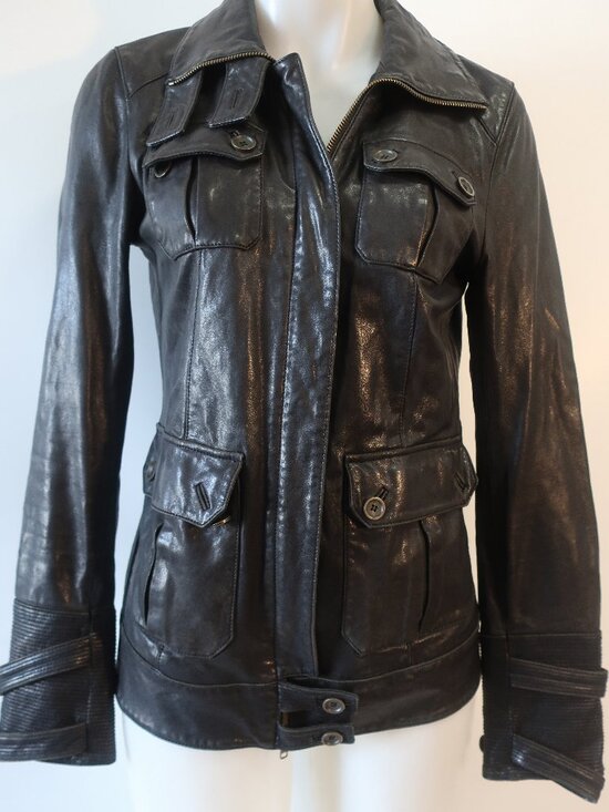 Jackets & Blazers - Womens Diane von Furstenberg Black Beau (Item- 9) Leather Military Moto Jacket 6